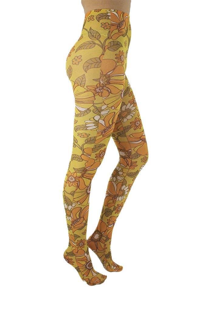 Pamela Mann - Wholesale Tights - Women's - Throwback Floral Printed Tights Mustard1