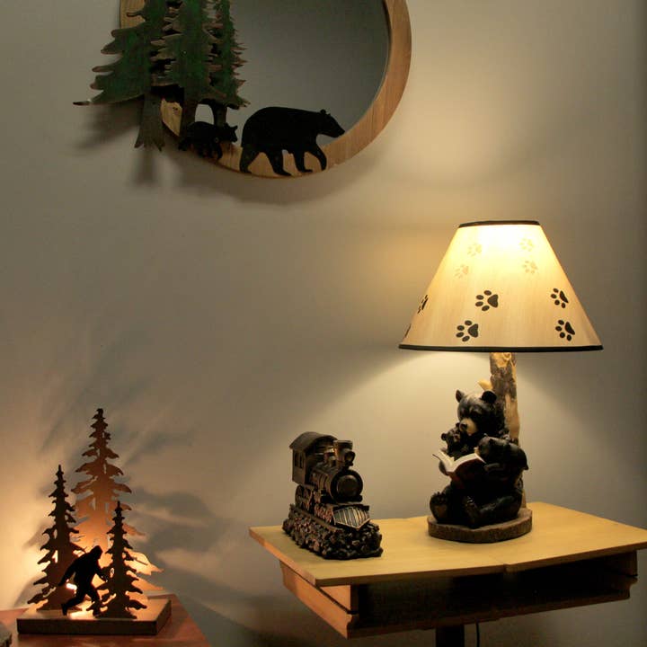 Zeckos - Wholesale Accent/Desk Lamp - Black Bear Reading to Curious Cubs Table Lamp W/ Shade