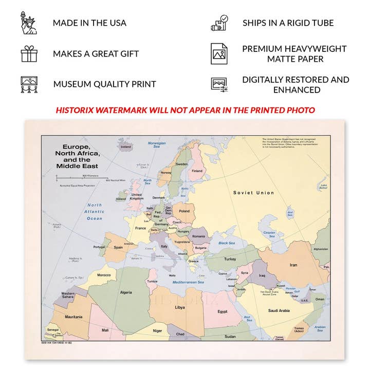Historic Prints - Wholesale Map - 1982 Europe North Africa and Middle East Map Print - Vintage Map of Europe North Africa & The Middle East Wall Art Poster2