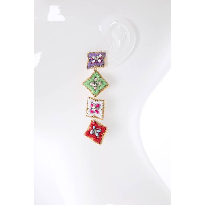 Urbanista - Wholesale Dangle Earrings - India Flower Hand Sewed Dangle Earrings2
