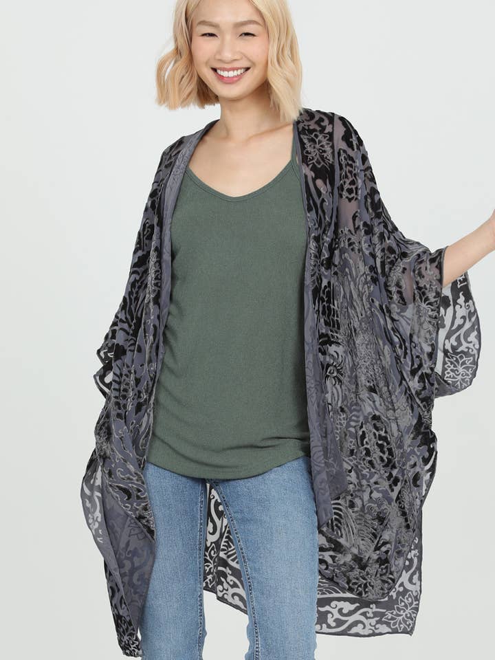 Kimono in velluto burnout N2EC4-BW79 per la vendita all'ingrosso da parte di Nostalgia