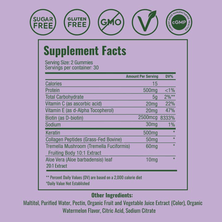 Plant People - Vente Supplément oral/vitamine - WonderBeauty - Gummies pour cheveux, peau et ongles3