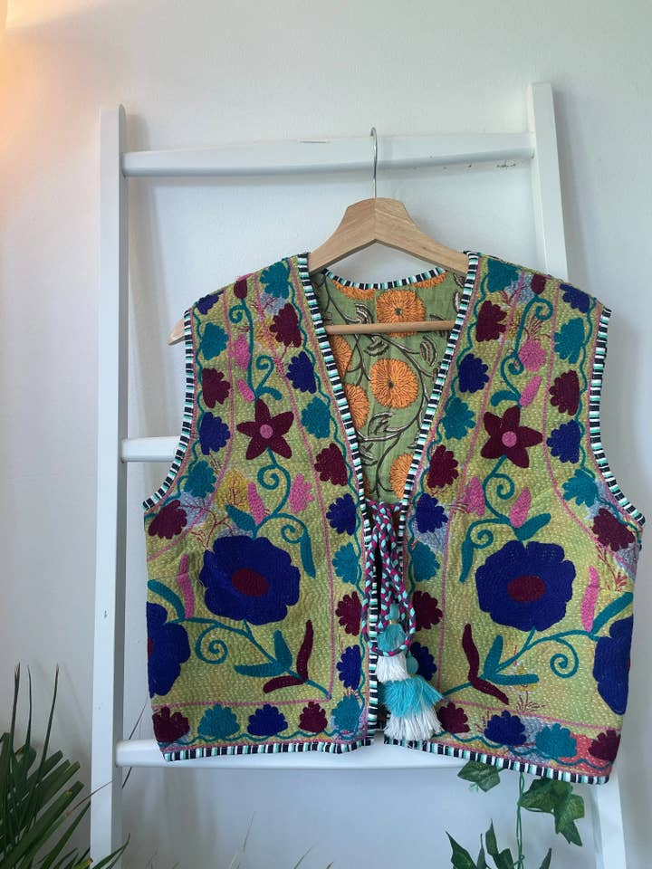 Vintage Kantha Suzani Gilet - Floral for wholesale by Artofakind