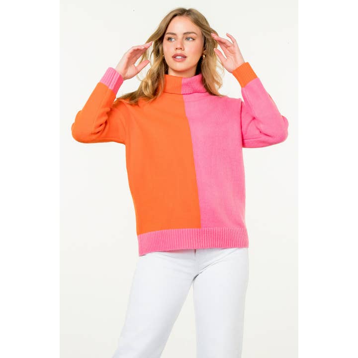 PINK Colorblock Turtleneck Sweater for wholesale on Faire