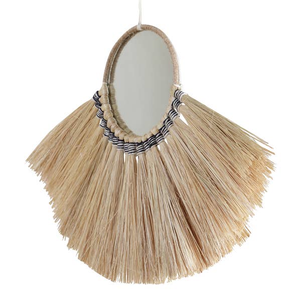 Décoration murale miroir bohème en osier tissé à la main avec franges - 13 pouces pour la vente par Casa Amarosa