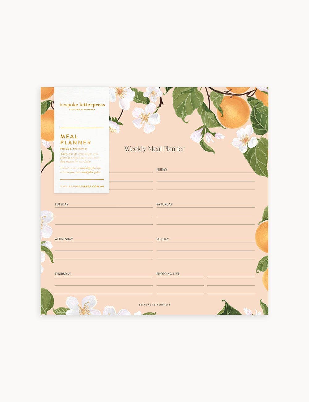 Bespoke Letterpress - Wholesale Notepad - Meal Planner Notepad - Peaches