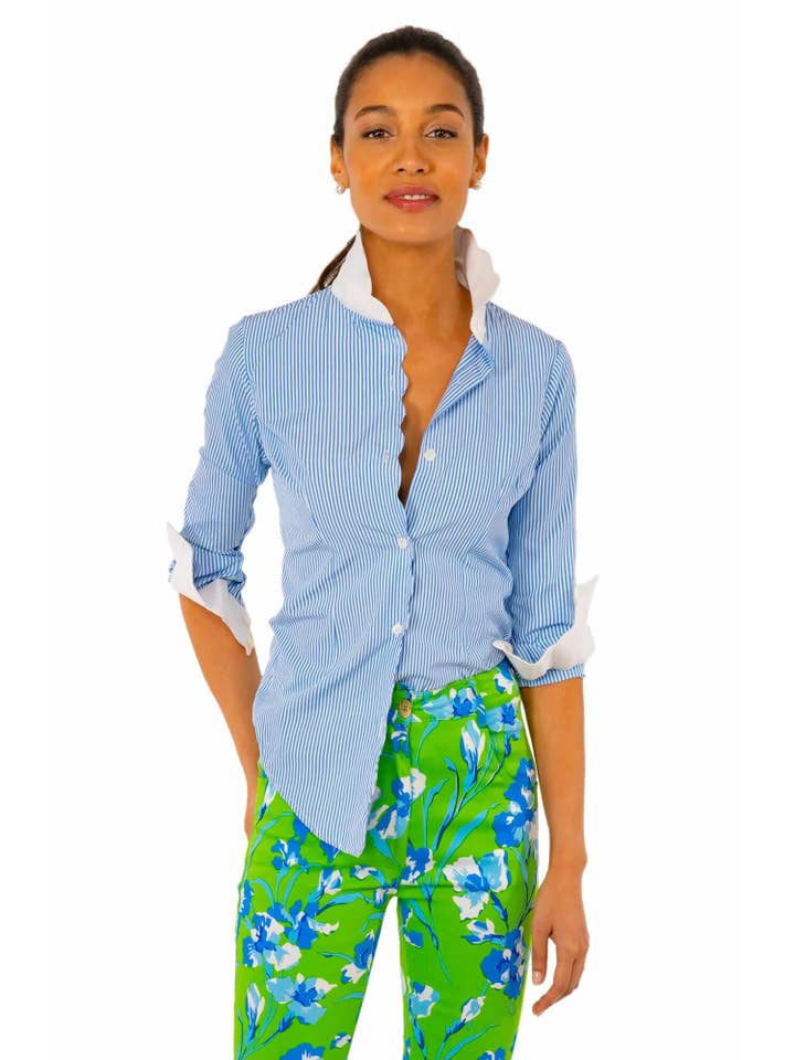 Gretchen Scott LLC – Engroshandel Skjorte med buttondown – til kvinder – Pique All Day Stribet Skjorte9