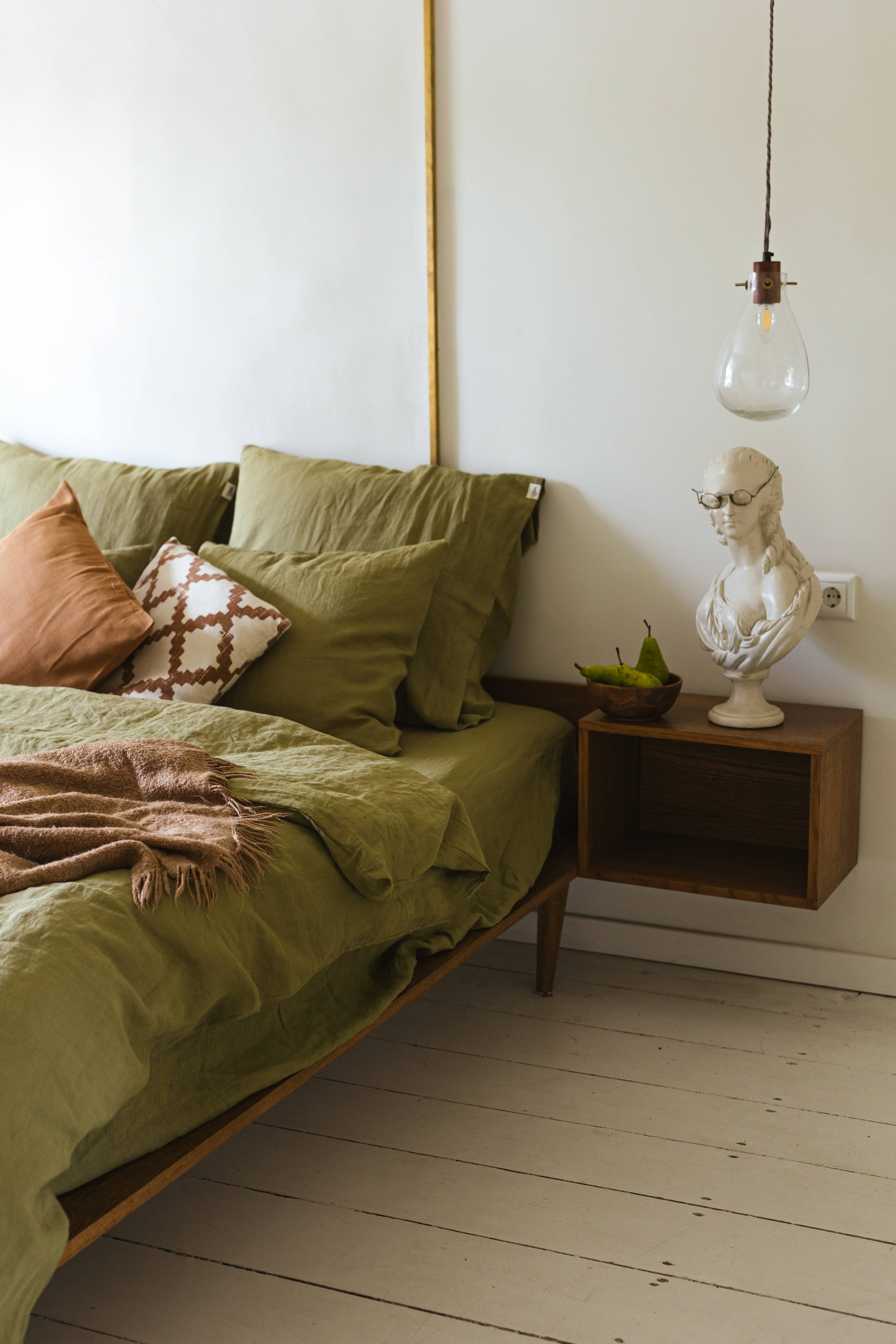 Linen Spells - Wholesale Bedding Set - Linen Bedding Set In Olive Green (1 DC+2 Pillowcases)2