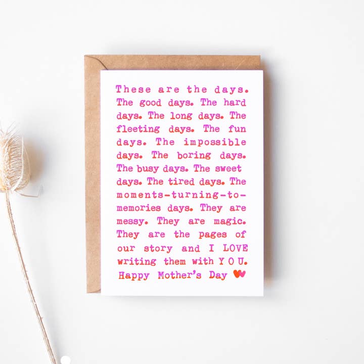 Card & Story - Vendita all'ingrosso Biglietti per la Festa del Papà - Biglietto romantico per la Festa della Mamma "Questi sono i giorni"