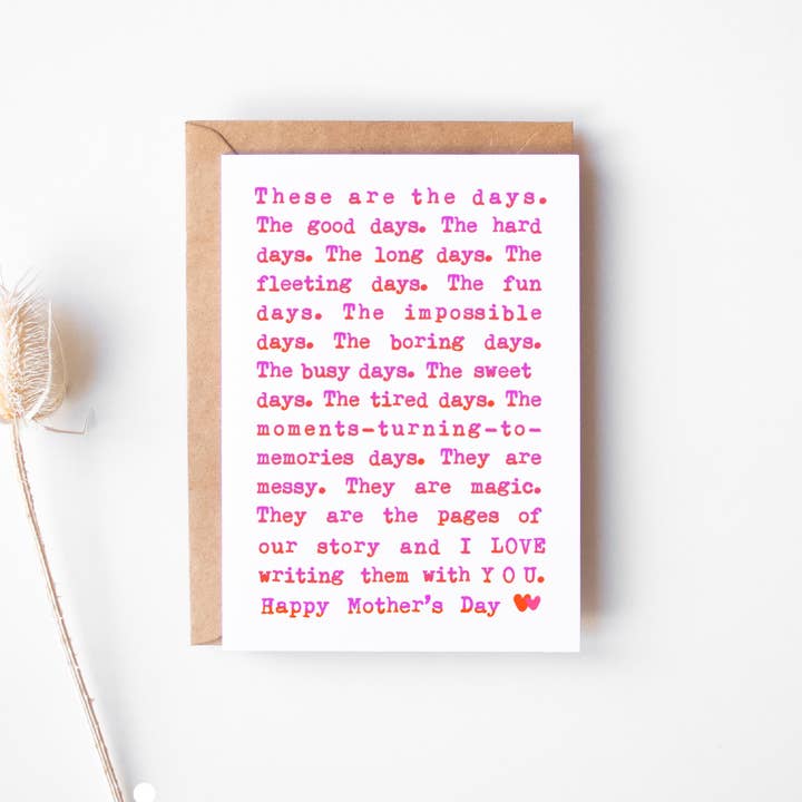 Card & Story – Cartão do Dia dos Pais por atacado – Cartão Romântico 'Estes são os Dias' para o Dia da Mãe