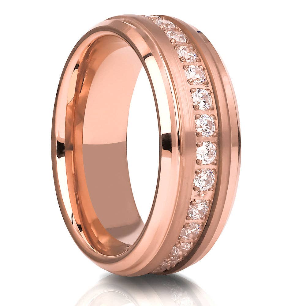 Rose Gold Wedding Ring - Rose Gold Tungsten Ring - 8mm Wedding Ring - Man's Wedding Ring for wholesale on Faire2