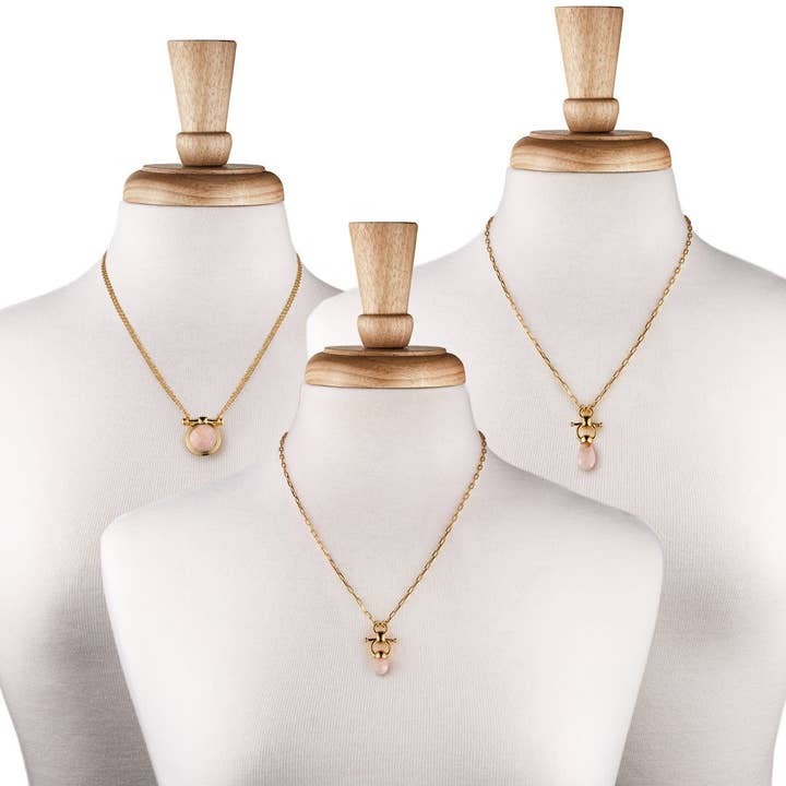 URBAN-EQUESTRIAN - Wholesale Dangle Earrings - Droplette - Rose Quartz Horse Bit Equestrian Earring in Gold8