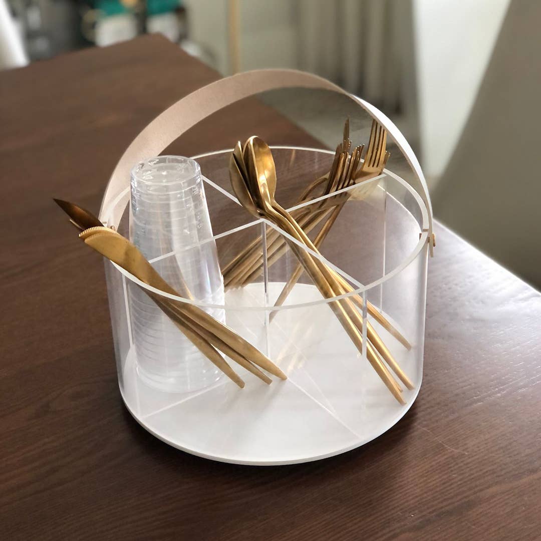 Boker-Tov Shalom - Wholesale Flatware Caddy - Lucite Caddy with Leatherette Handles