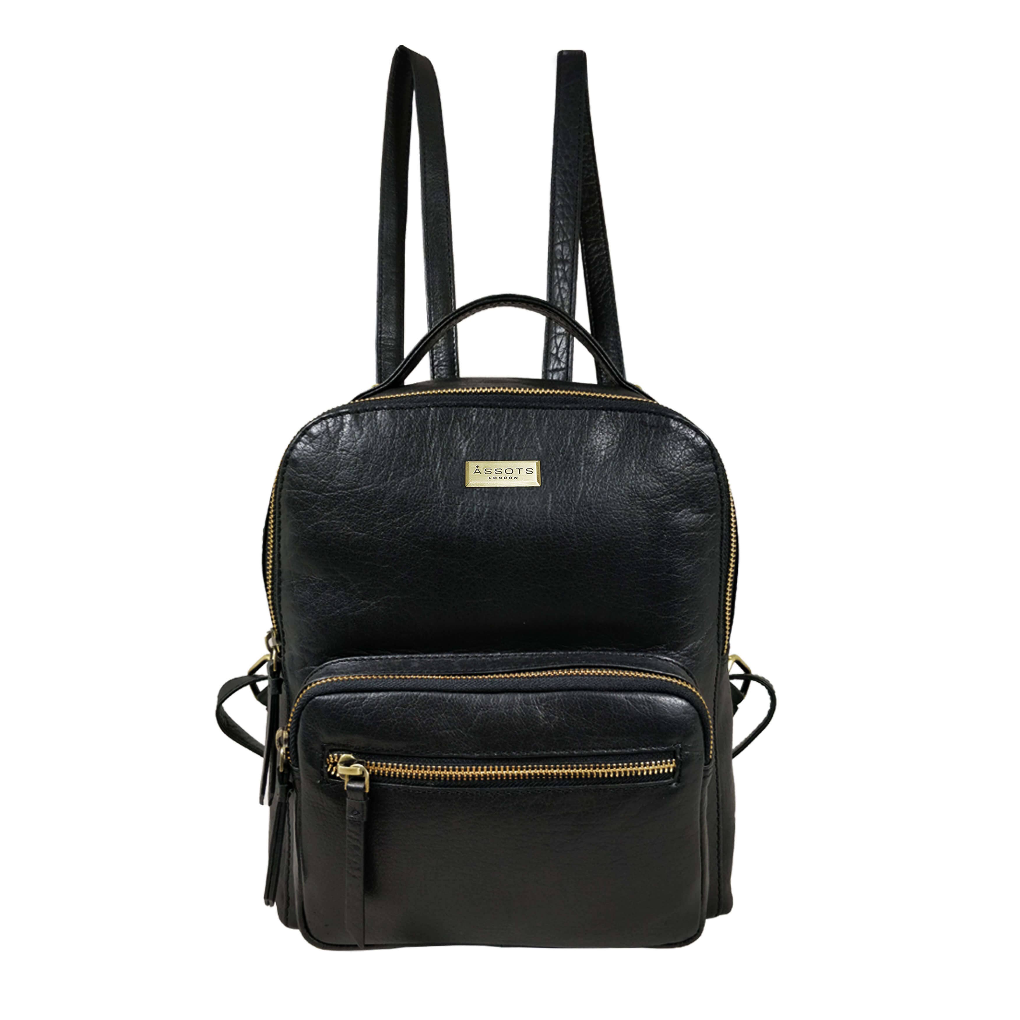 Assots London - Wholesale Backpack - Women's - 'ANGEL' Black Nappa Full Grain Leather Zip-top Backpack6
