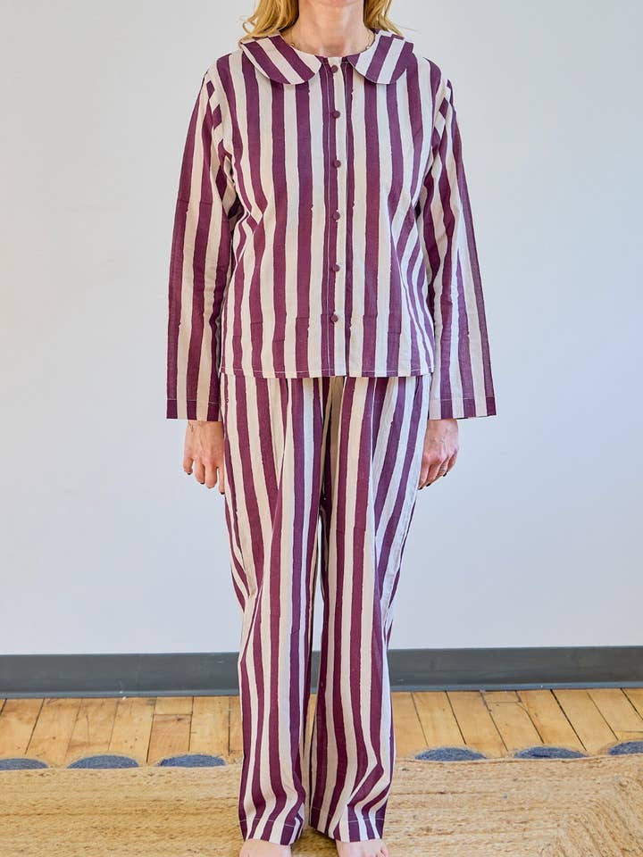 Pijamas de Riscas Borgonha por atacado de Ophelia & Indigo