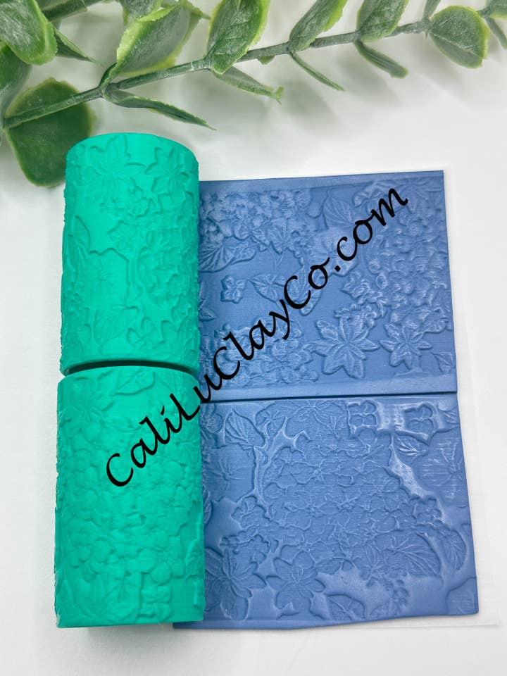 Hydrangeas Floral Polymer Clay / Cookie Dough Texture Roller for wholesale by CaliLu Clay Co.