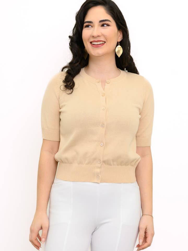 Shen Cardigan, Beige, Coton pour la vente par Blue Sky Clothing Co LLC