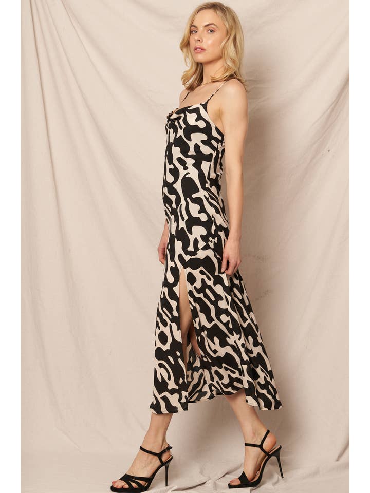 Black Cream Sleeveless Cowl Neck Midi Dress for wholesale on Faire