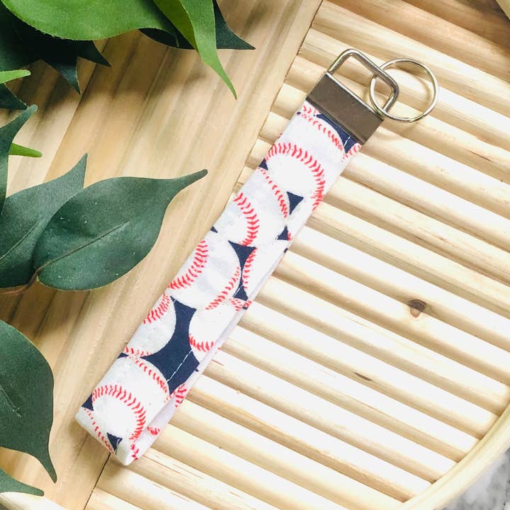 Navy Baseball Print Stoff Wristlet Schlüsselbund, Schlüsselanhänger für den Großhandel von MDStickerShop
