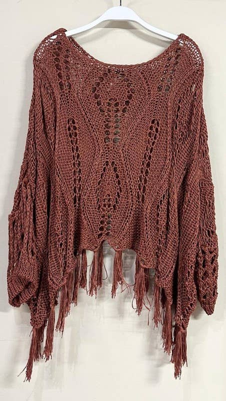 VENTI6 - Vente Poncho – femme - PONCHO COUVRE-ÉPAULES À ÉPAULES DÉTENDUES EN CROCHET AVEC FRANGES (72063)12