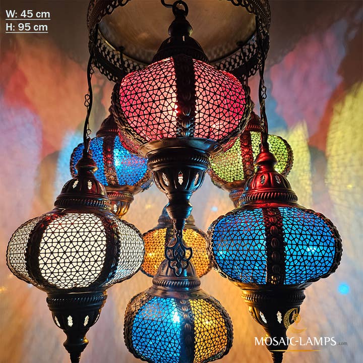 Mosaic Lamps - Wholesale Chandelier/Hanging Light - 7 Lattice Byzantine Lights, Byzantine Mixed Sphere Chandelie