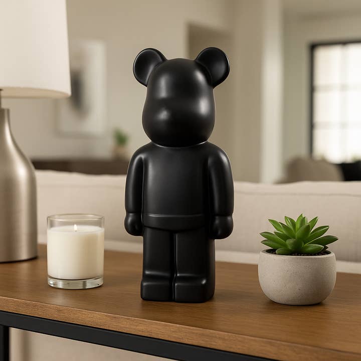 Black 12 in. Stoneware Contemporary Deco Bear Figurine for wholesale by Sagebrook Home