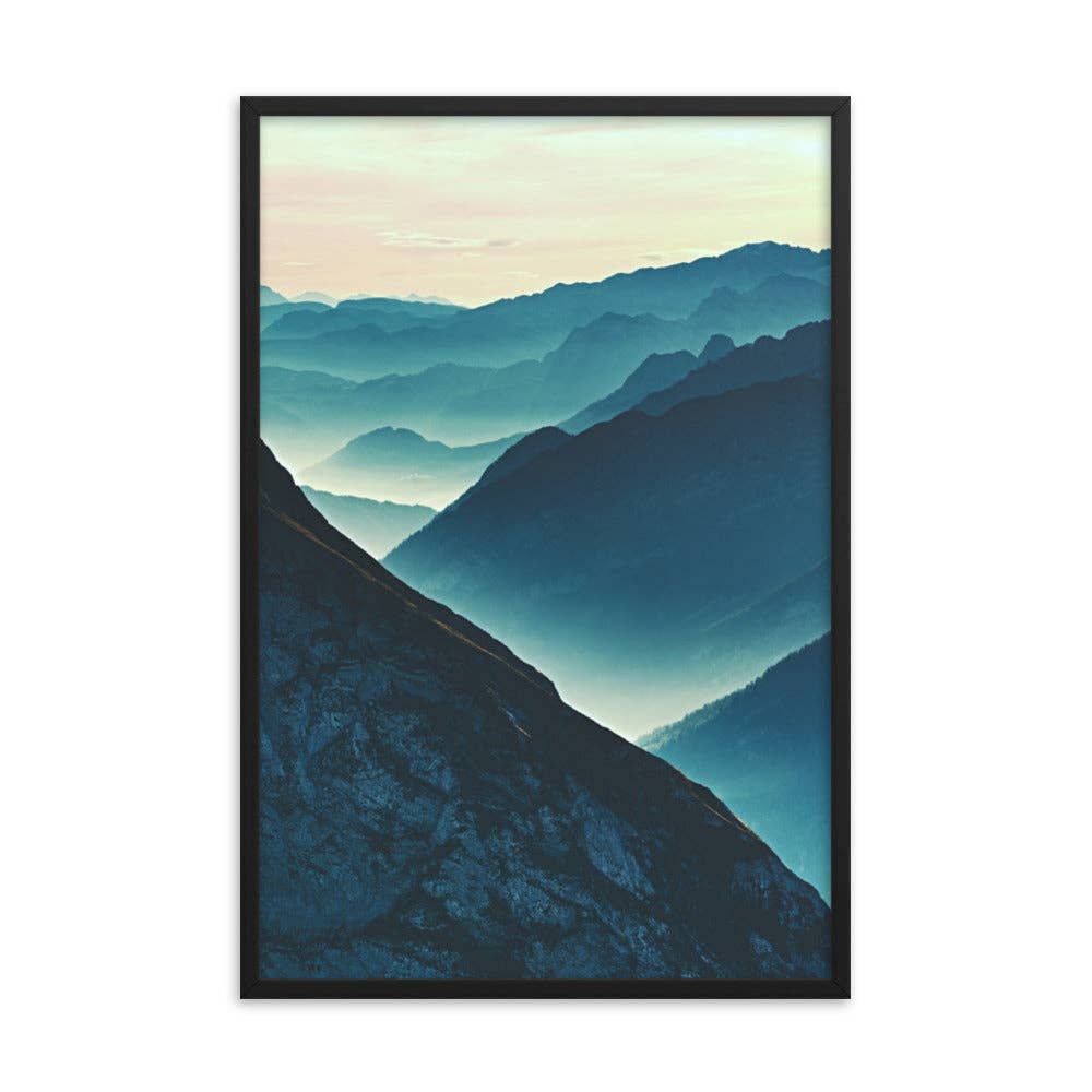 Pipa Wall Art & Home Decor – wholesale Art print – Misty Blue Silhouette Mountain Range Photo Framed Art21