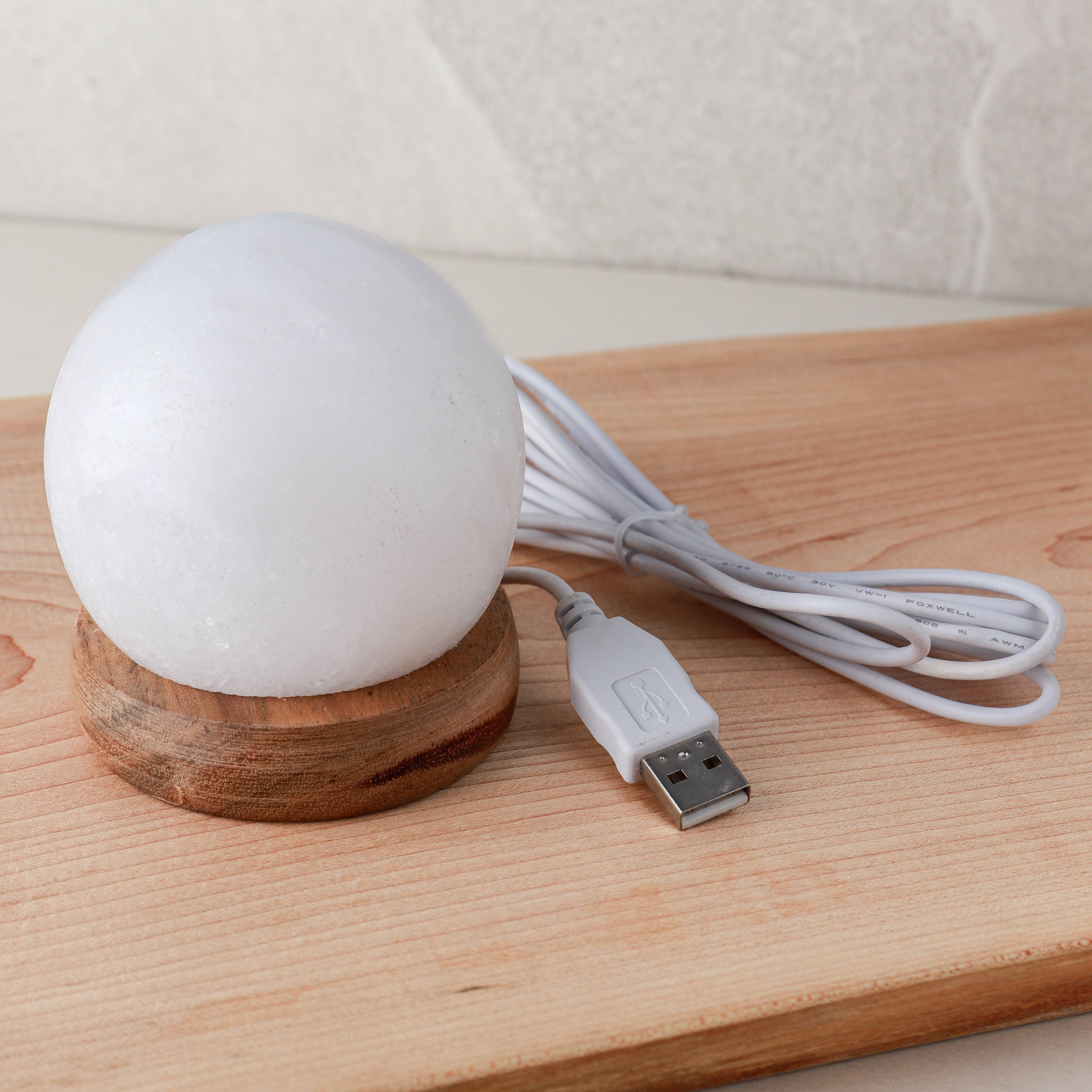 Natures Artifacts Inc - Wholesale Accent/Desk Lamp - Moon White Salt Crystal Lamp with USB1