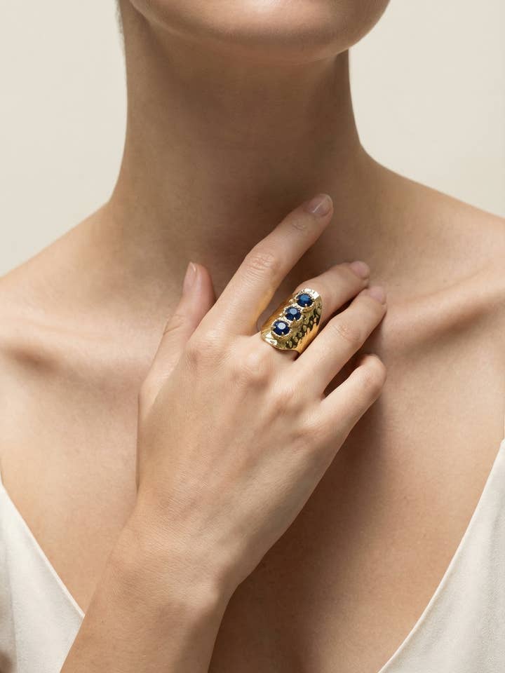 Chunky Ring with Real Stones | 18k Gold Plated for wholesale by PHOEBE´S