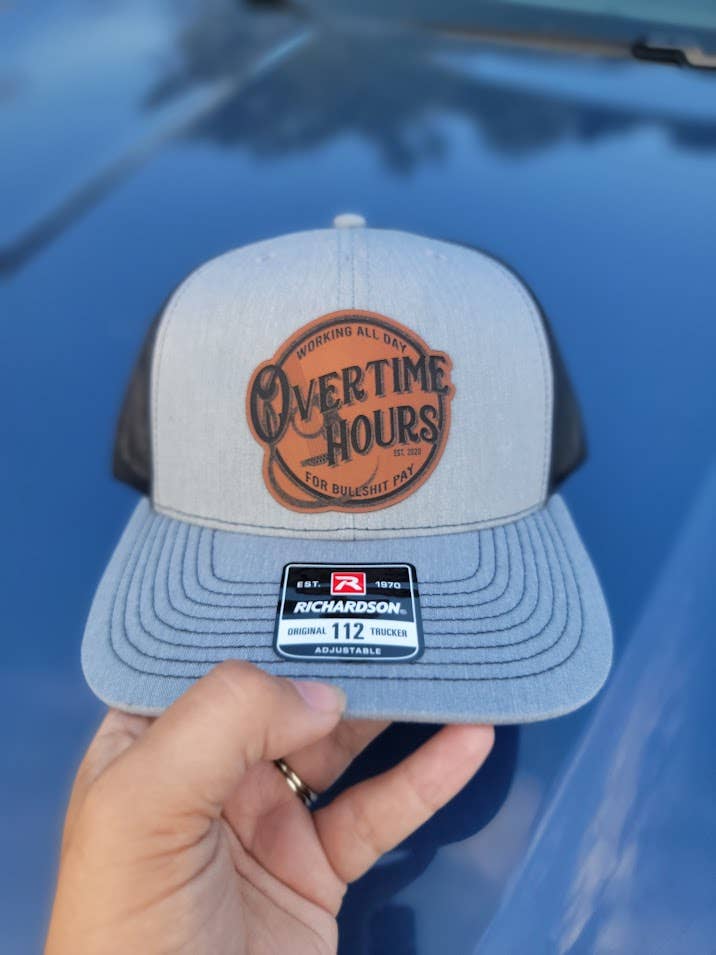 A Little Design Company - Wholesale Trucker Hat - Unisex - BEST SELLER | Overtime Hours Faux Leather Patch Hat