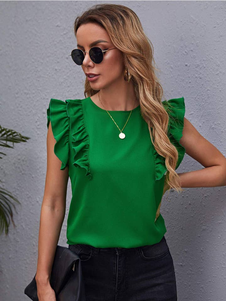 Queen Fashion - Wholesale Blouse - Women's - ruffle armhole solid top
