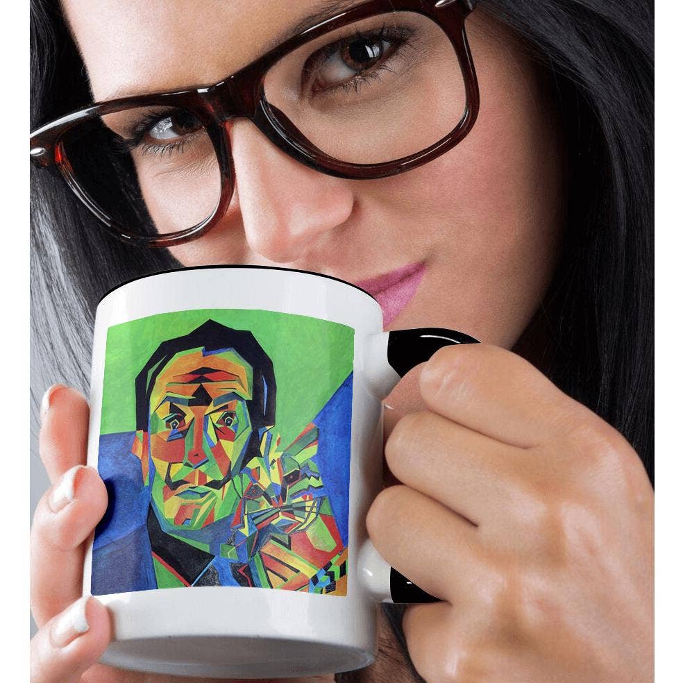 3dRose - Wholesale Coffee Mug - 3dRose, Dali with Ocelot and Cane - dali, salvador dali, ocelot, portrait, man, male, cat, Mug1