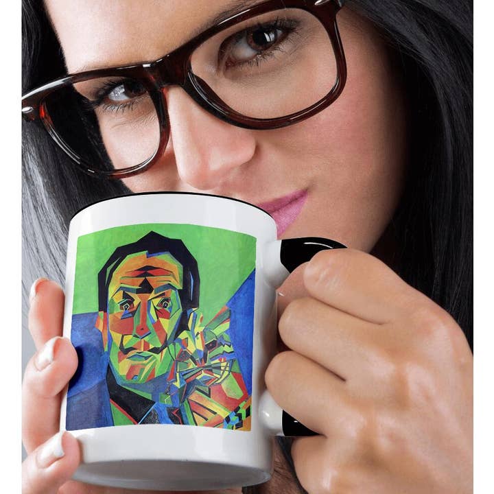 3dRose - Wholesale Coffee Mug - 3dRose, Dali with Ocelot and Cane - dali, salvador dali, ocelot, portrait, man, male, cat, Mug1
