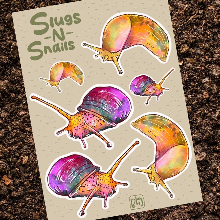 Slugs and Snails Sticker Sheet for wholesale by Broccokat Graphics