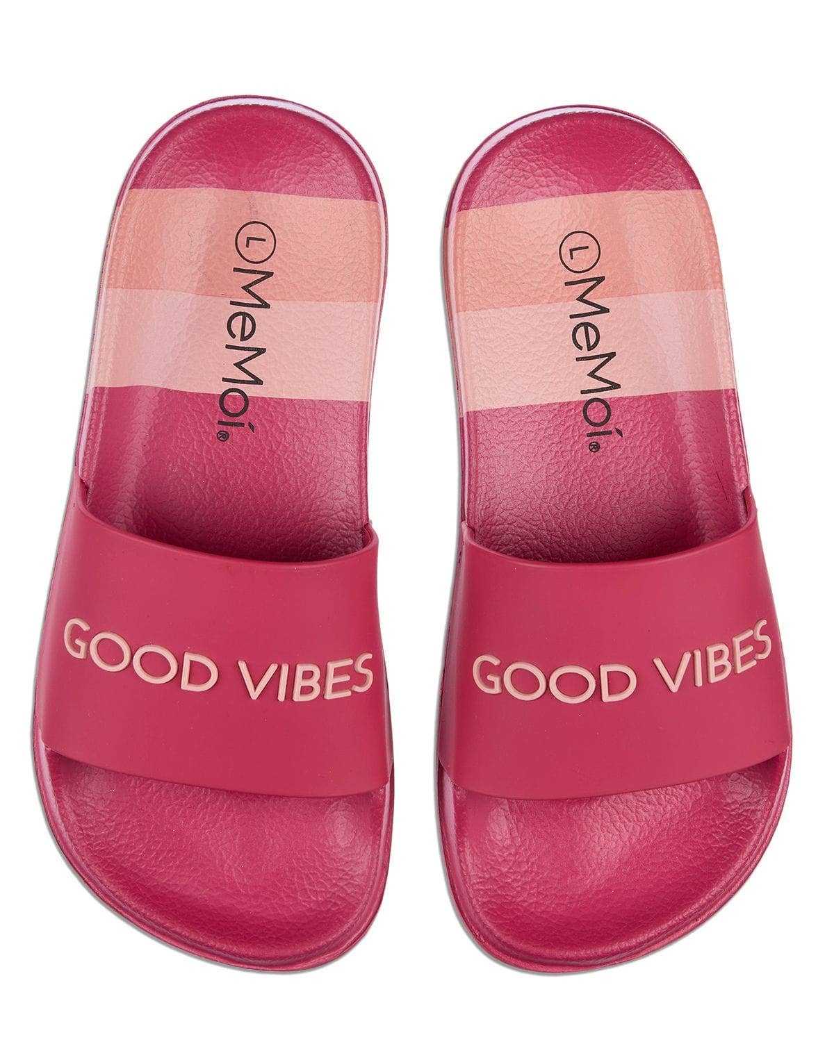 Infinity Classics International Inc. - Wholesale Slippers - Kids - Girls Striped Super-Soft "Good Vibes" Slide Sandal2