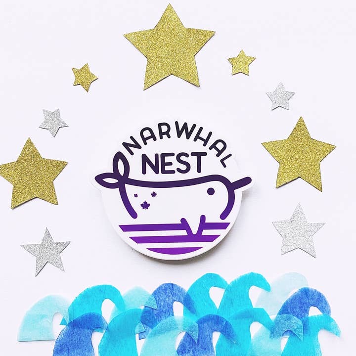 Adesivo fustellato viola narvalo per la vendita all'ingrosso da parte di Narwhal Nest