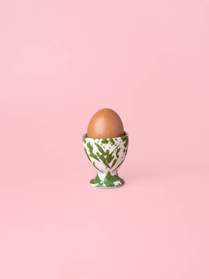 Ceramic Egg Cup for Brunch - Green & White / Moss for wholesale by Alfar Tierra Cocida