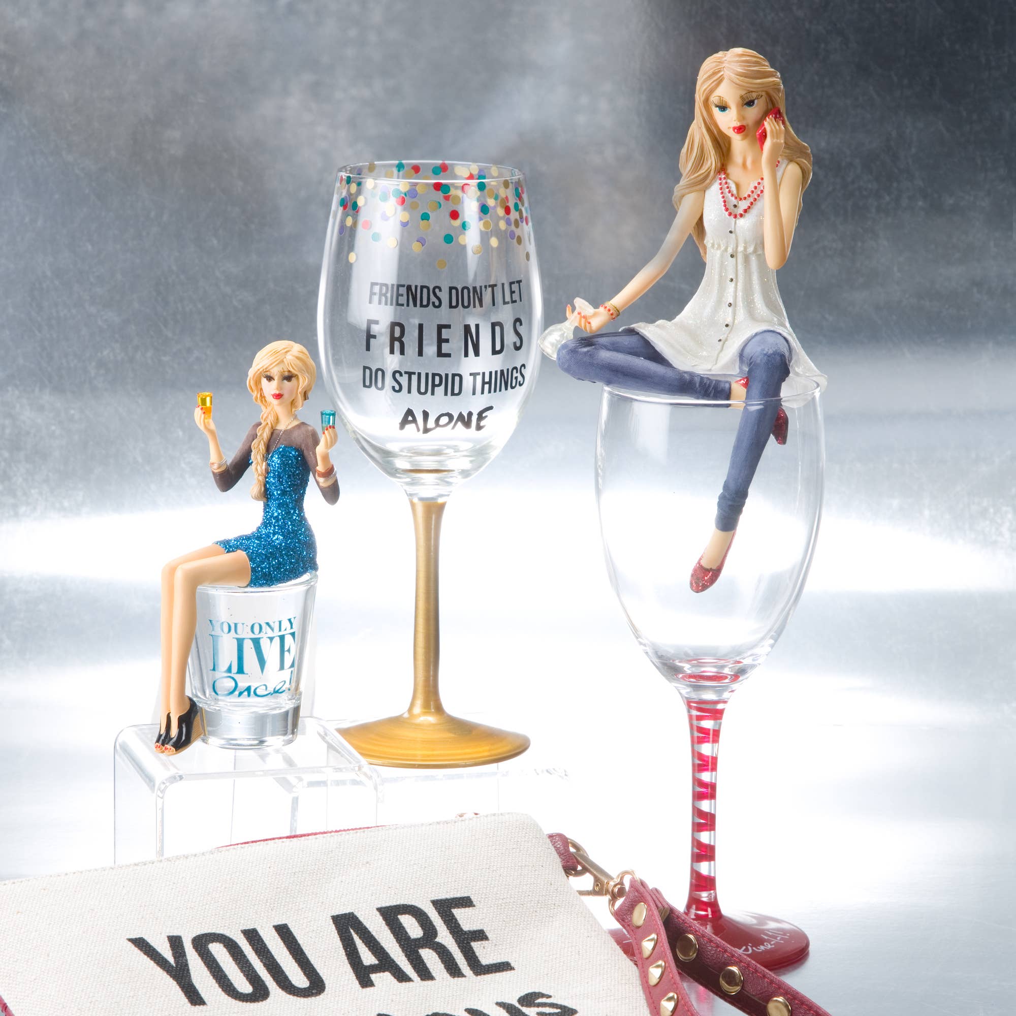 Pavilion - Wholesale Decorative Figurine - Glass is empty, Call Wine-1-1!      - 11.5" Girl in Glass1