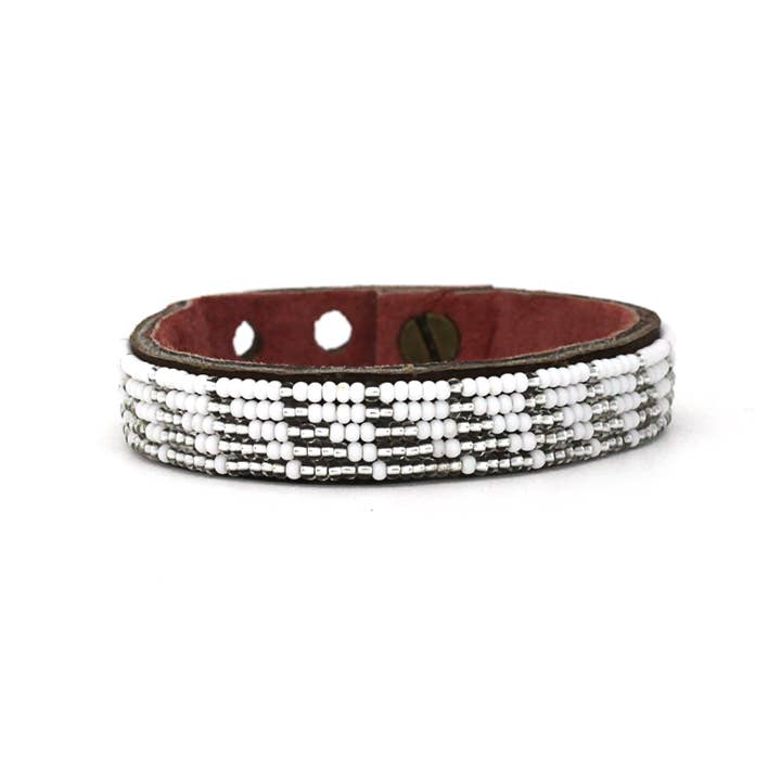 Small Silver Tri Leather Cuff for wholesale by Swahili Coast