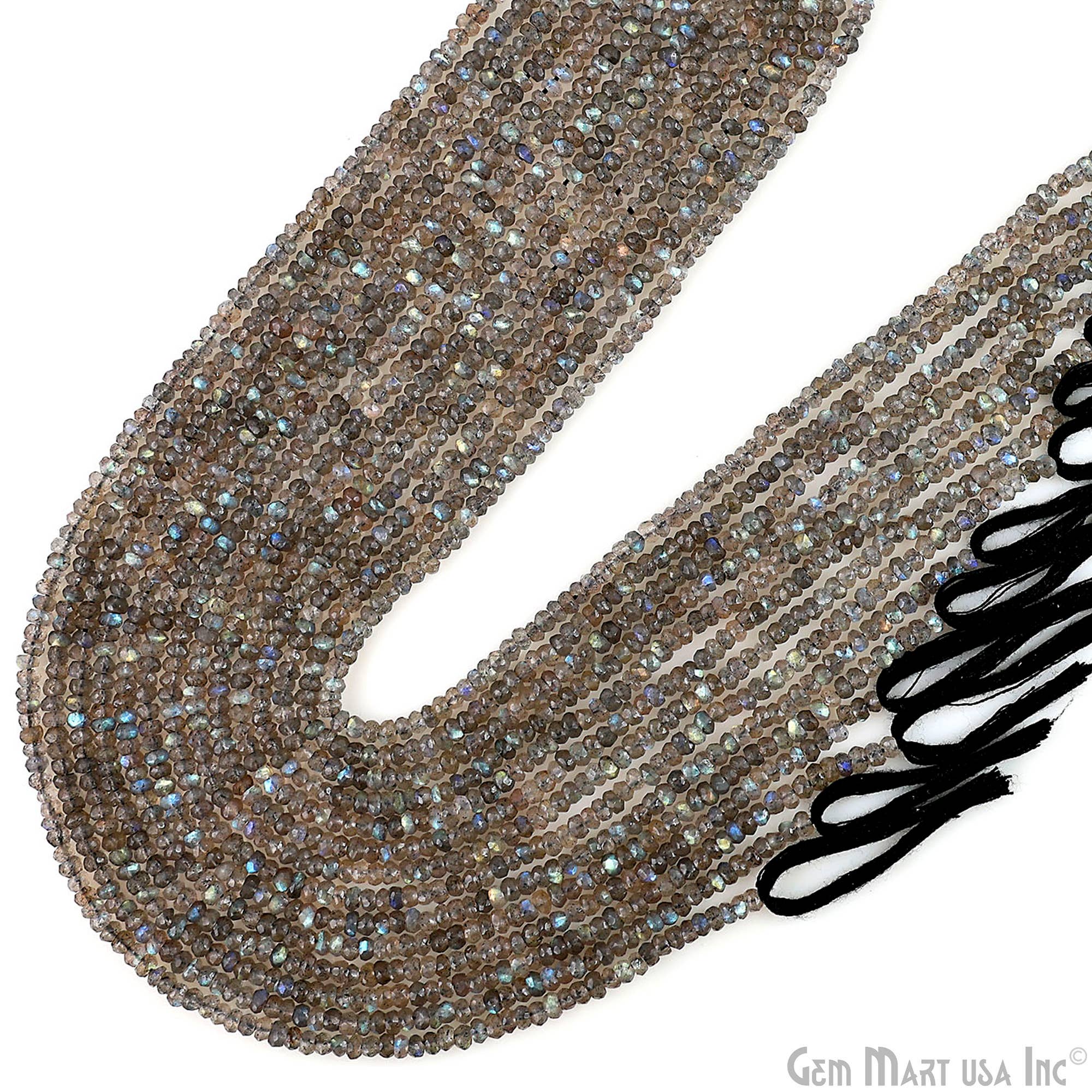 GemMartUSA - Vendita all'ingrosso Perline - Perline Rondelle in Labradorite, filo di pietre preziose da 31,75 cm, 3-4 mm3