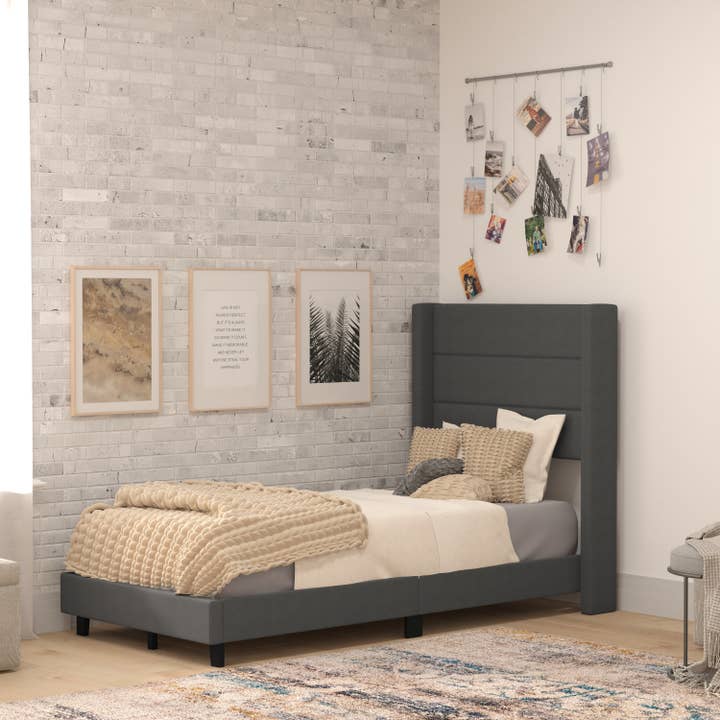 Charcoal Twin Platform Bed with Headboard for wholesale on Faire