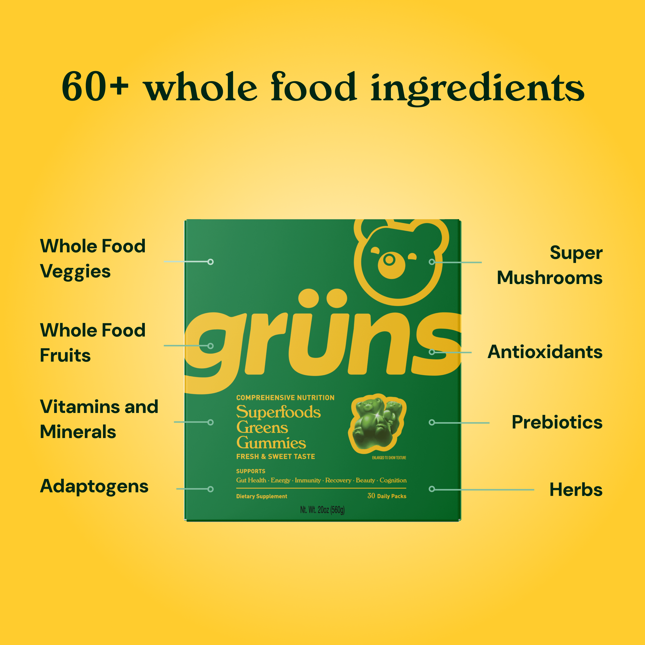 Grüns - Wholesale Oral Supplement/Vitamin - Grüns Adult Superfood Greens Gummies, 30 Servings3