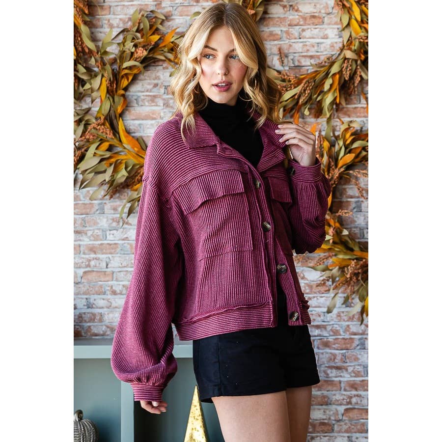 Reborn J - Wholesale Shirt Jacket/Shacket - Women's - CROP BUTTON JACKET WITH POCKET1