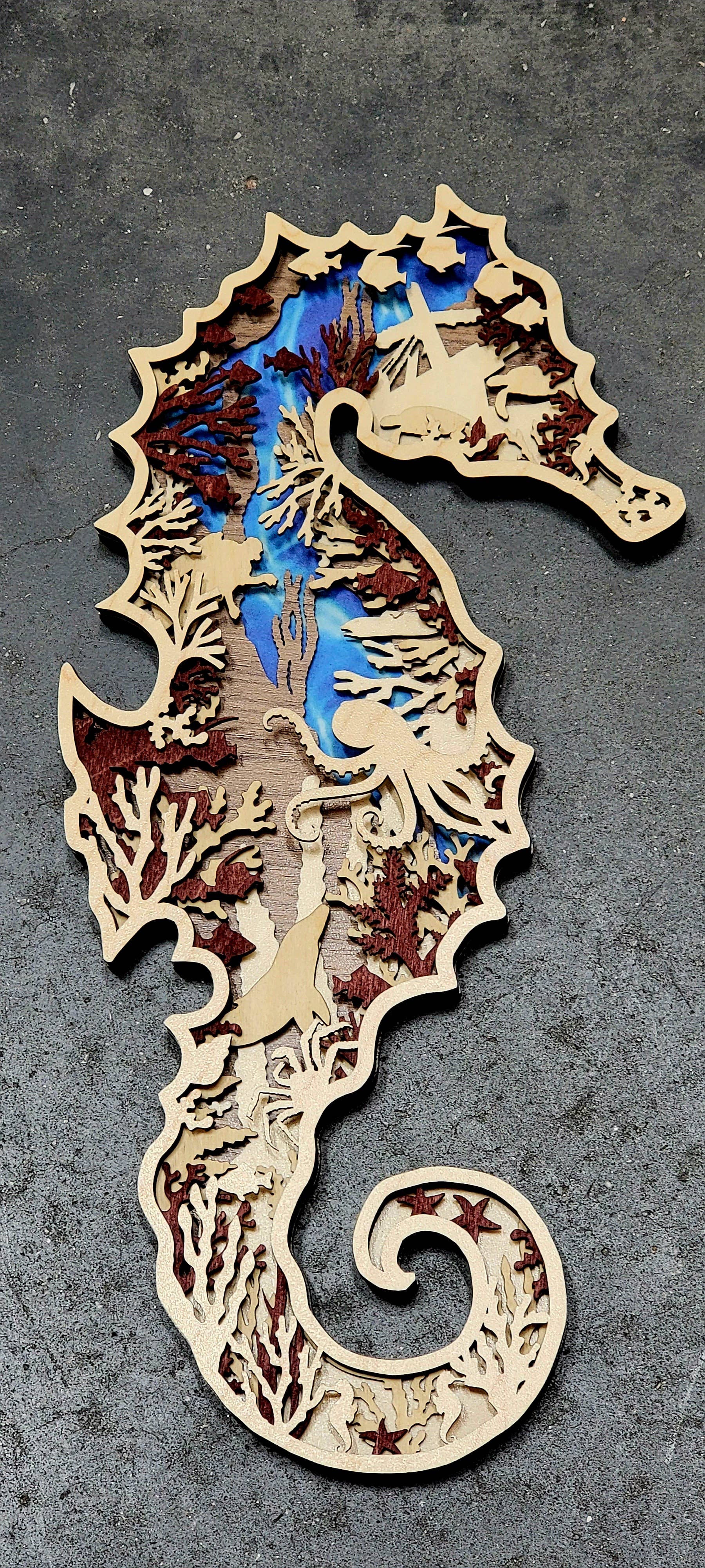 Gulf Coast Custom - Wholesale Wall Art Set - Seahorse Multilayer Wood Art Decor Sealife Beach House Decor3