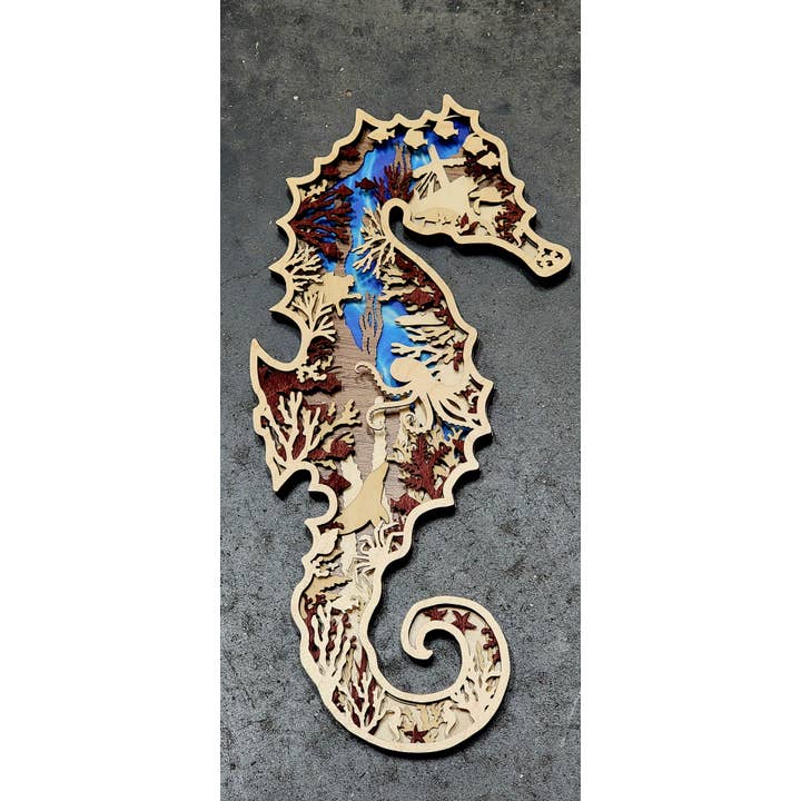 Gulf Coast Custom - Wholesale Wall Art Set - Seahorse Multilayer Wood Art Decor Sealife Beach House Decor3
