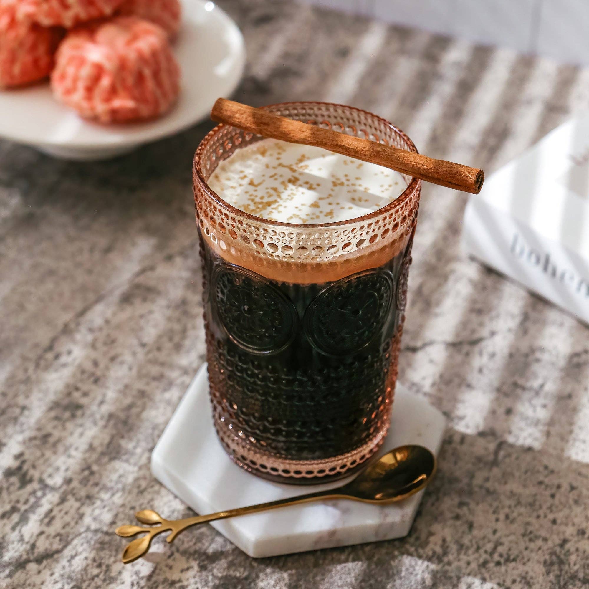 Kate Aspen - Wholesale Cocktail/Liquor Glass - 13 oz. Hobnail Beaded Floral Rose Gold Drinking Glasses (Set1