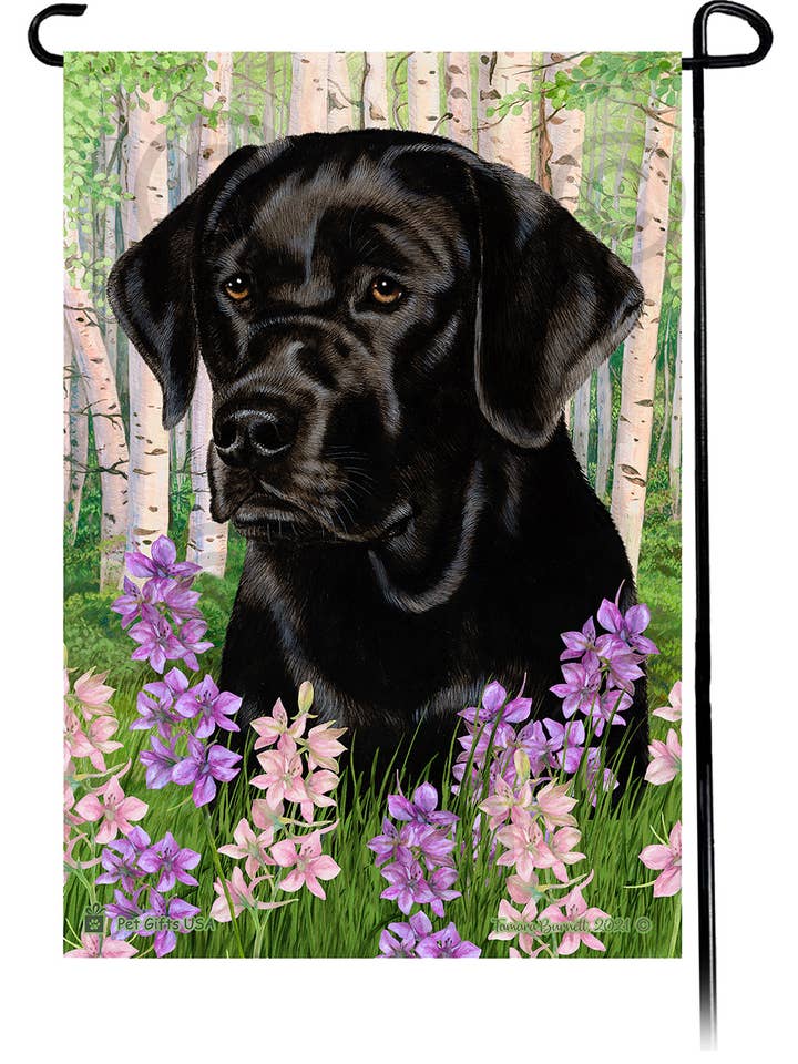 Drapeau de fleurs de printemps anglais noir Labrador pour la vente par Pet Gifts USA, LLC