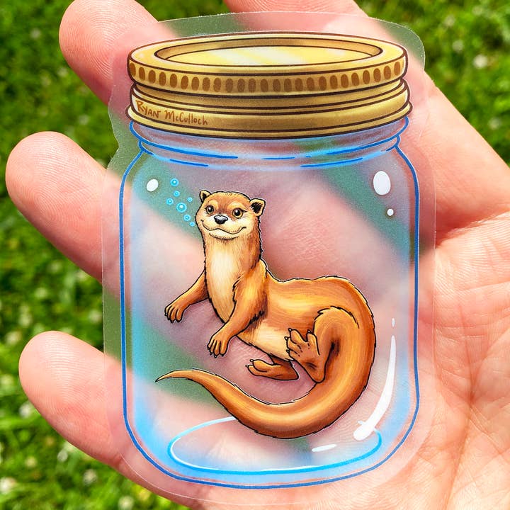 CLEAR STICKER: River Otter In A Jar (UPDATED) for wholesale by Ryan McCulloch Art