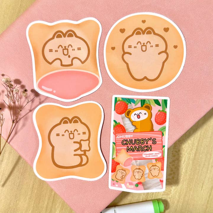Chubby's March Strawberry Sticker Pack for wholesale by Chubbythelittlecat