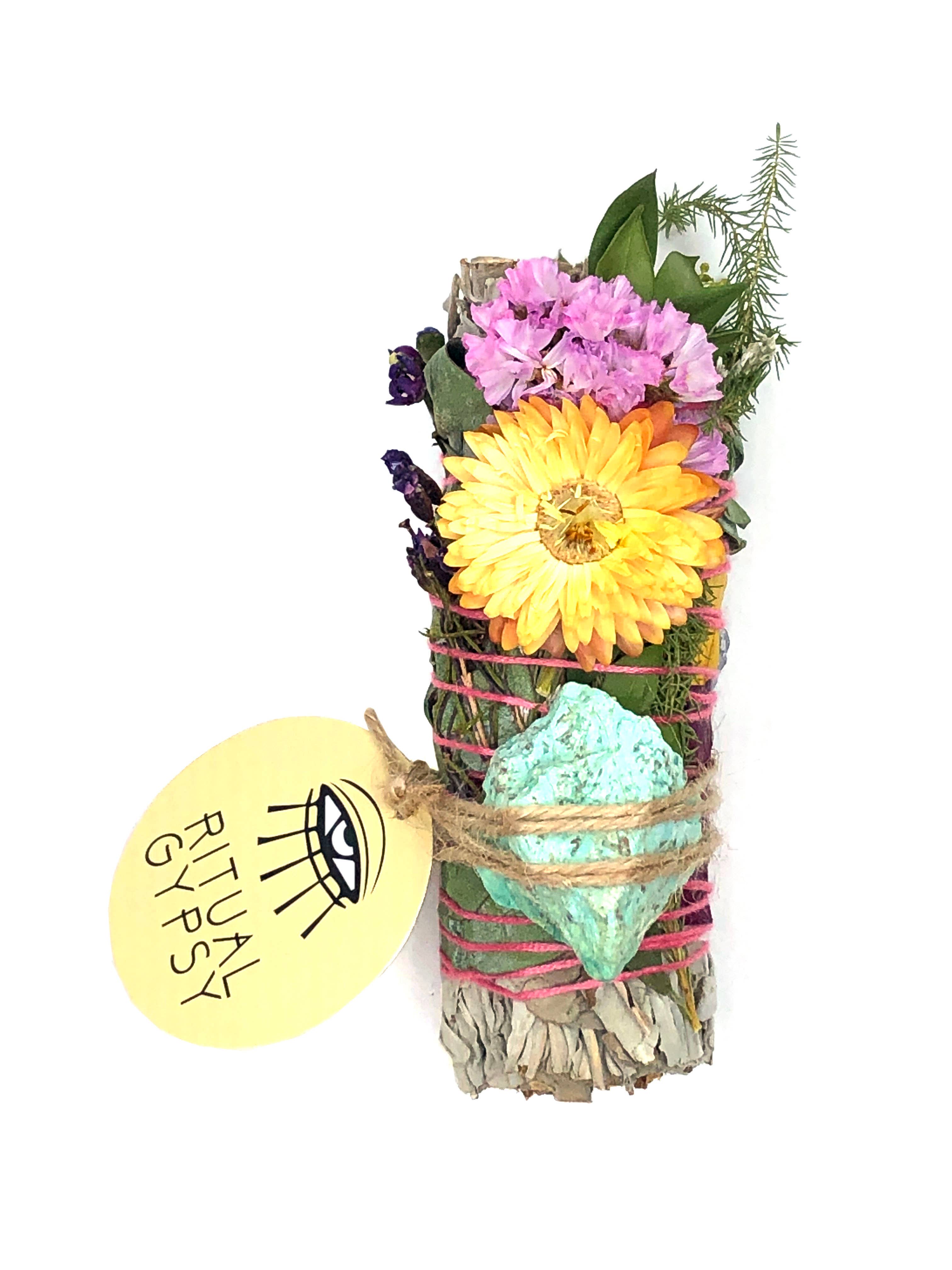 RITUAL GYPSY SAGE WANDS - Vendita all'ingrosso Salvia - BACCHETTE RITUALI SALVIA DA 4" (24 OPZIONI DI CRISTALLO)22